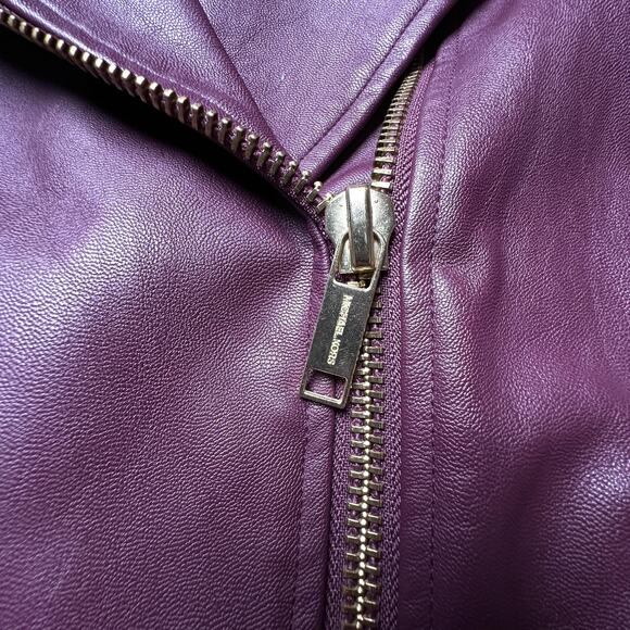 Michael Michael Kors Jacket Womens Small Burgundy Moto Faux Leather Gold Zipper - Picture 11 of 16